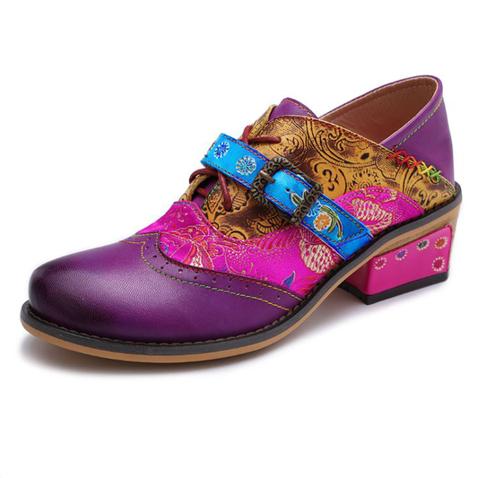 Patchwork Buckle Boho Shoes