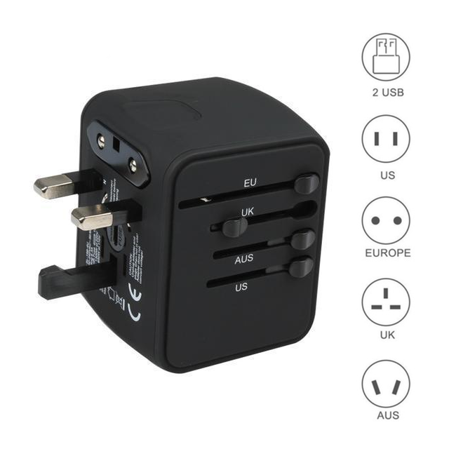Universal Travel Adapter - Features Universal Socket with 2 USB Ports - Lightweight & Portable - Perfect for All Smart Devices