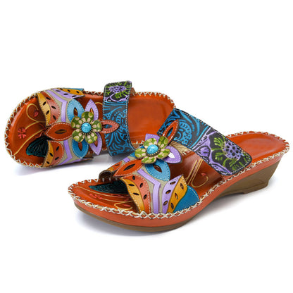 Leather Boho Flower Sandals